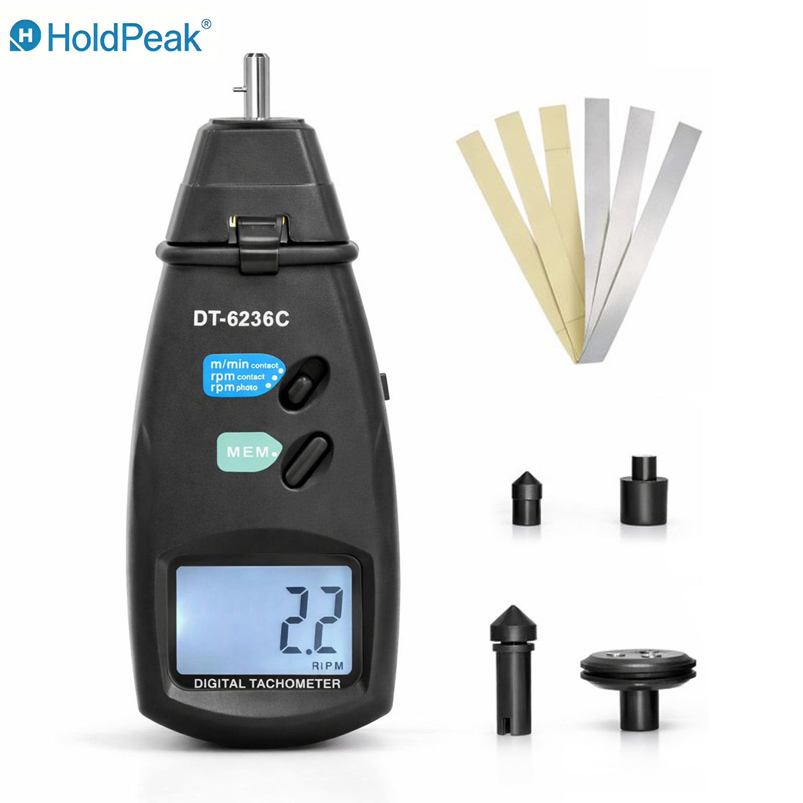 Industrial Laser Tachometer - HoldPeak Contact- en lasertachometer 2,5-99999 RPM