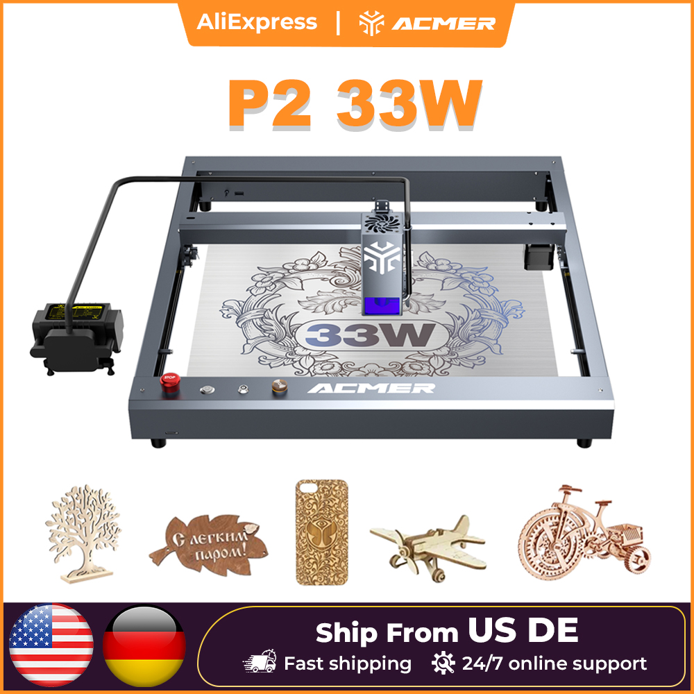 Industrial Laser Engraver For Wood - ACMER P2 33W Lasergraveermachine met luchtassistentie,