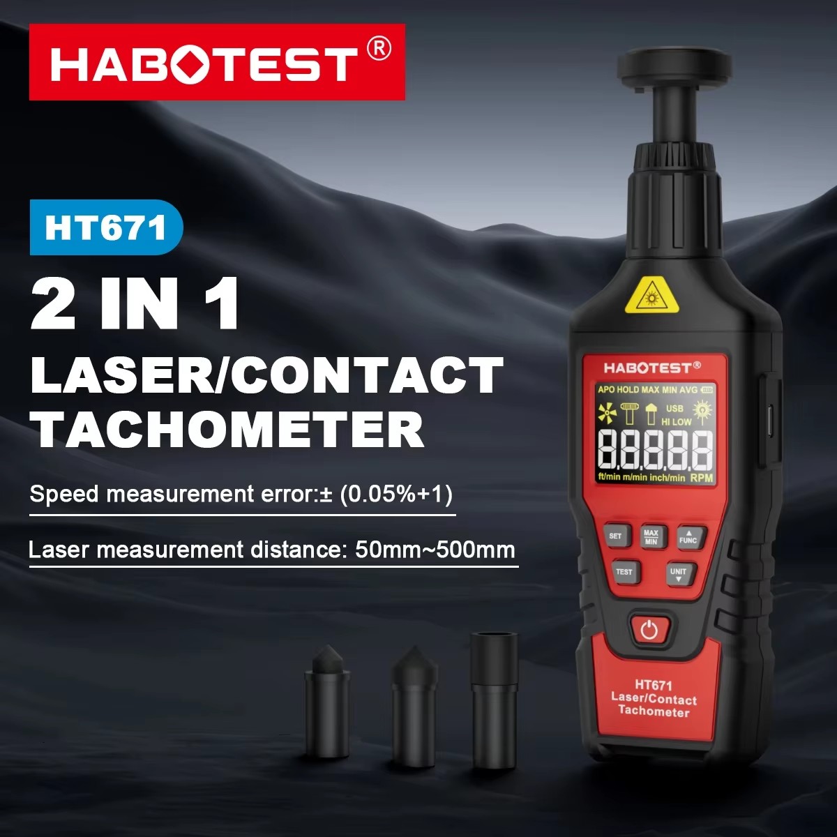 HABOTEST HT671 2-in-1 digitale - Industrial Laser Tachometer recensie en prijs
