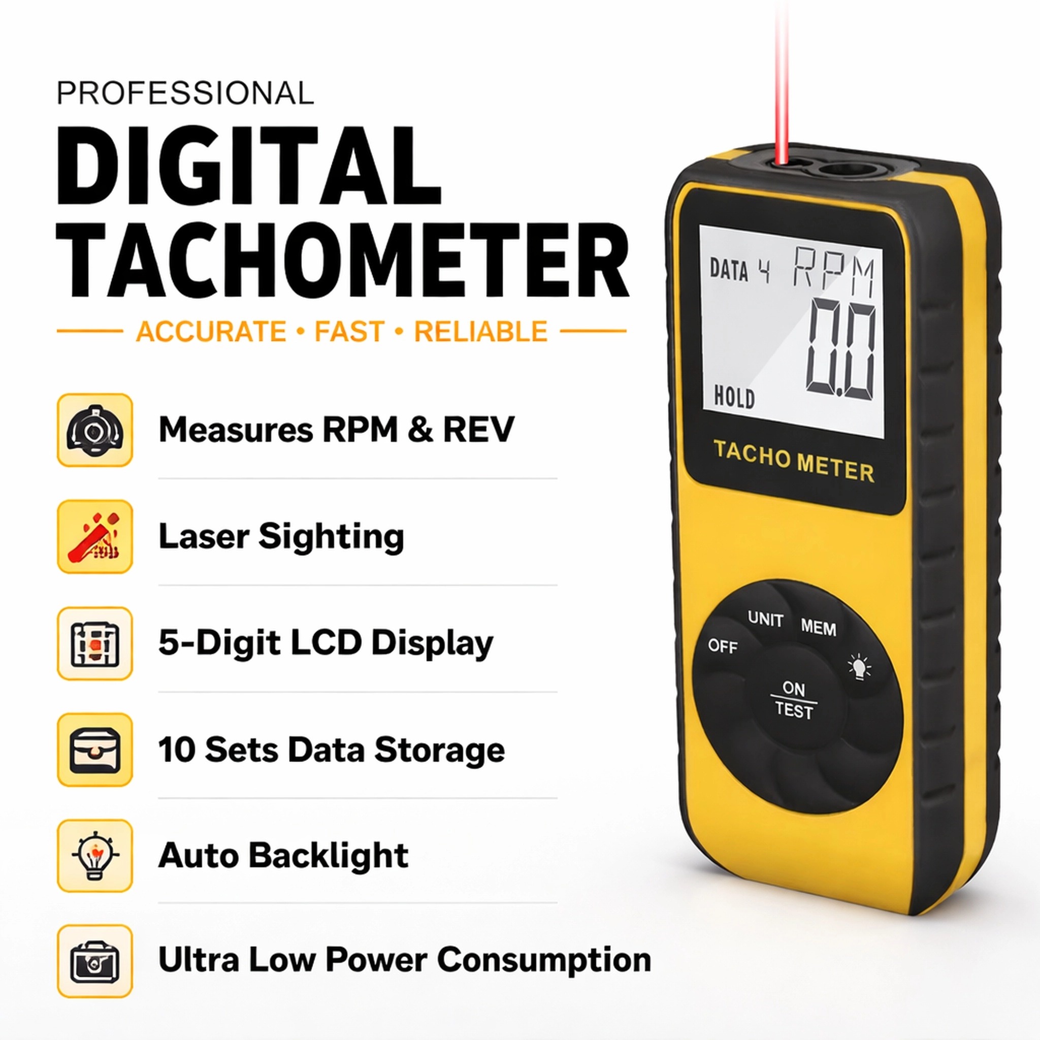 Digitale contactloze lasertach - Industrial Laser Tachometer recensie en prijs