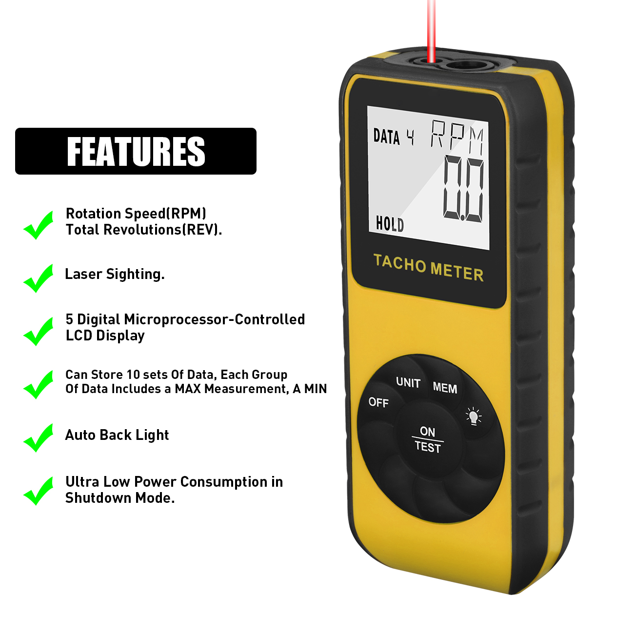 Digitale contactloze lasertach - Industrial Laser Tachometer recensie en prijs